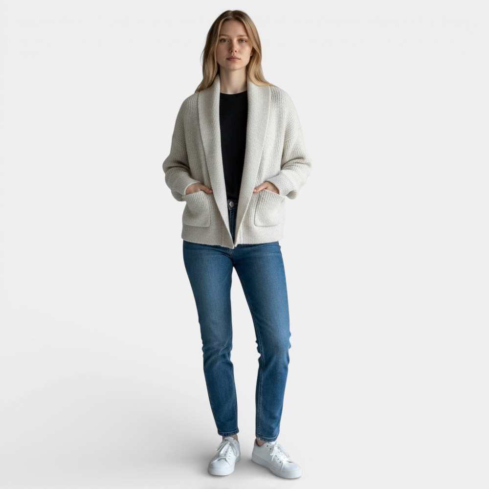 ARITZIA WILFRED FREE Cardigan Women Size XS Light Gray 100% Wool Longsleeves